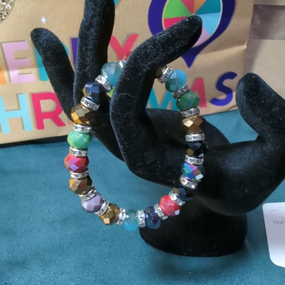 🎆Multi-Colored Bracelet Gorgeous Facet Cut Beads & Cubic Zirconia Crystals NWT - Picture 2 of 11
